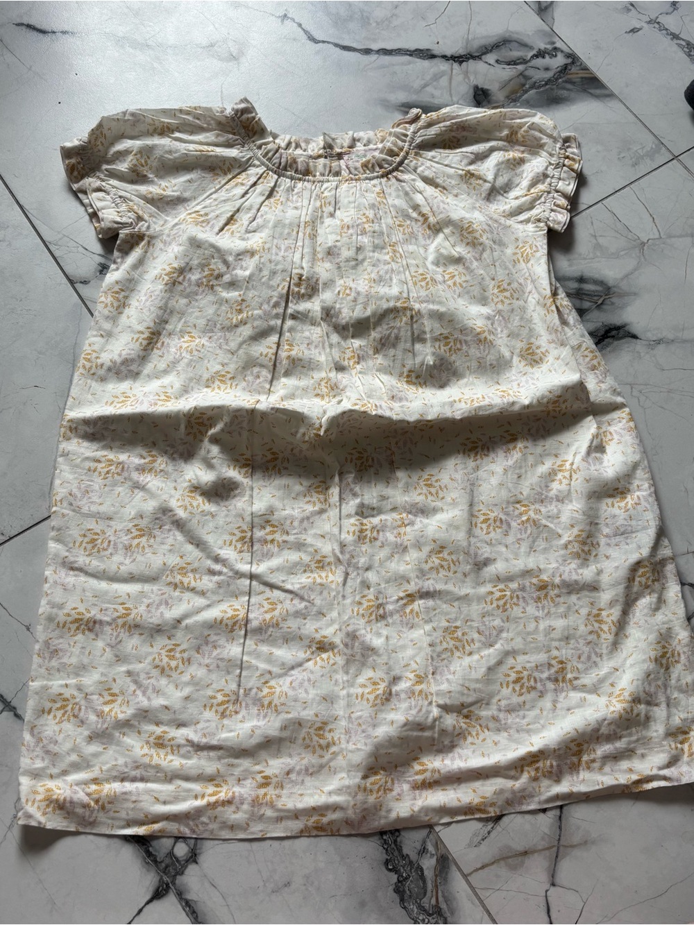 Bonpoint Cream Dress with Yellow Floral Print